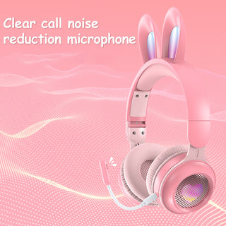 Rabbit Ear Headphones Wireless Luminous Extendable Wheat Headphones - Phosgene