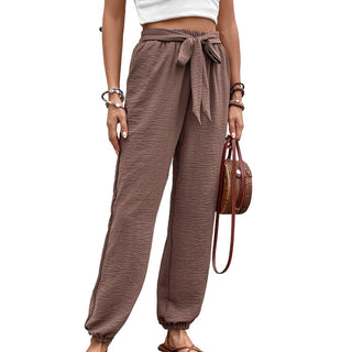 Lace-up Trousers European And American High Waist Casual Jogger Pants - Phosgene