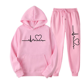 Men's And Women's Fleece-lined Sweater Suit Autumn And Winter Heart Figure Hoodie Phosgene