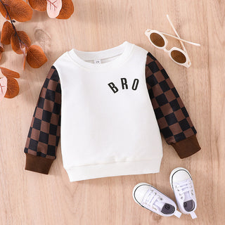 Infants And Toddlers Fall Long-sleeved Tops Fashion Plaid Sweatshirt - Phosgene