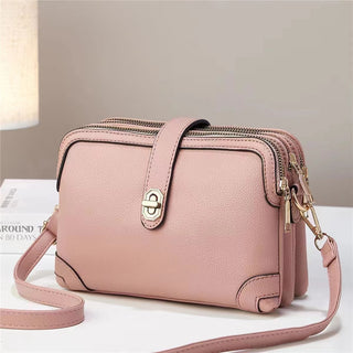 Multi-layer Lychee Pattern Simple Texture Soft Leather Western Style Multi-functional Shoulder Crossbody Small Square Bag - Phosgene