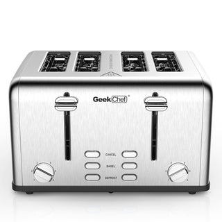 Prohibit Shelves In The Amazon. Toaster 4 Slice, Geek Chef Stainless Steel Extra-Wide Slot Toaster With Dual Control Panels Of Bagel,Defrost,Cancel Function,Ban Amazon Phosgene