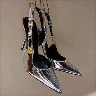 Women's Rhinestone Pointed Toe Strap Decorative High Heels - Phosgene