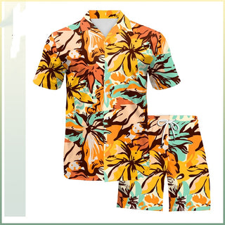 Men's Digital Printing Seaside Vacation Beach Pants Shirt Two-piece Set Phosgene