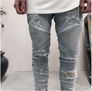 Street Ripped 3D Cutting Slim Elastic Jeans Phosgene