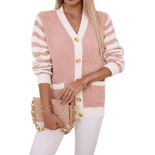 Women's Striped Sweater Loose Button Sweater - Phosgene