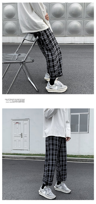 Leisure Plaid Loose Fried Street Draping Draggle-tail Straight Trousers Phosgene