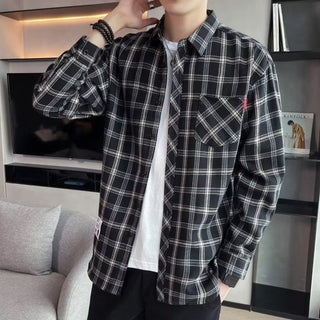 Loose Hong Kong Style Casual Coat Youth Plaid Shirt Phosgene