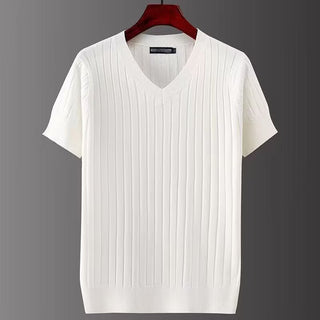 Men's Short-sleeved V-neck Knitted T-shirt Phosgene