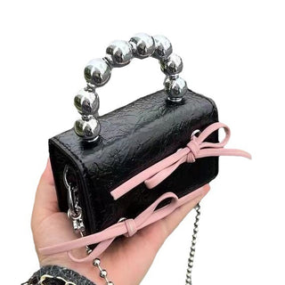 Textured Cute Bow Mini Chain Handbag Phosgene