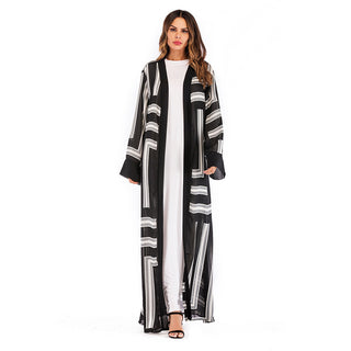 Muslim Stripe Loose Lace Cardigan Robe Female - Phosgene