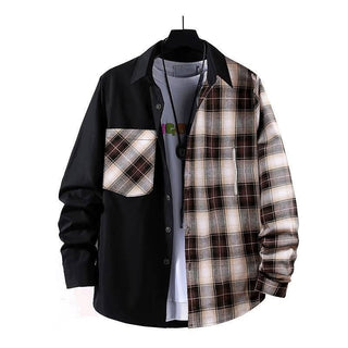 Spring Style Color-contrast Check Long Sleeve Shirt Fashion Phosgene