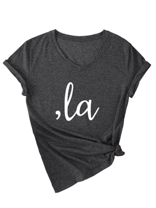 Letter V-neck T-shirt Simple Women - Phosgene