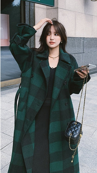 French Green Plaid Woolen Coat Is Lightly Cooked And Loose And Slim - Phosgene