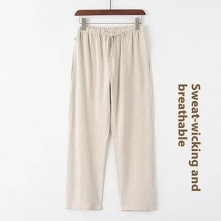 Wind Linen Straight-leg Trousers Men's Loose Casual Elastic Waist Tang Suit Pants Phosgene