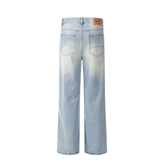 Gradient Wash Denim Trousers Retro Loose Phosgene