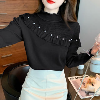 Women's Ruffled Stitching Half-high Collar Long Sleeves Knitwear - Phosgene