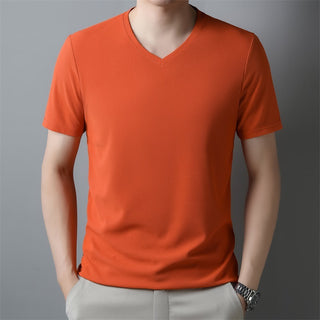 Men's Thin Casual Solid Color And V-neck Short-sleeved T-shirt Phosgene