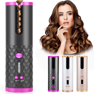 Rechargeable Automatic Hair Curler Women Portable Hair Curling Iron LCD Display Ceramic Curly Rotating Curling Wave Styer - Phosgene