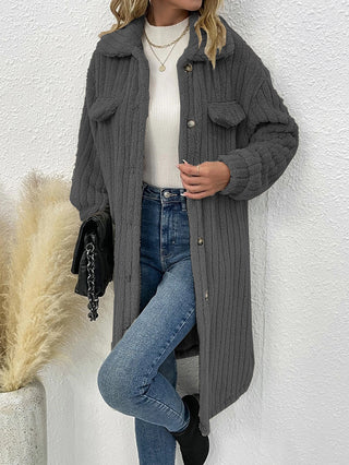 Women's Plush Lapel Long-sleeved Woolen Coat Top - Phosgene