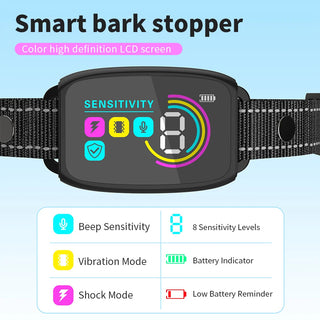 Smart Automatic Anti Barking Dog Collar Rechargeable Bark Stopper Stop Barking HD Digital Display IP67 Waterproof Collar For Dogs Pet Products - Phosgene