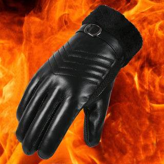 Winter Leather Gloves For Men And Women Velvet Thickened Cold-proof Warm Cycling Anti-slip Touch-screen Large Fleece Gloves - Phosgene