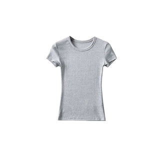 Basic Style Round Neck Tight Stretch Solid Color Short Sleeve T-shirt Top - Phosgene