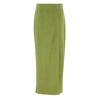 Avocado Green Suede Skirt High Waist Slimming - Phosgene