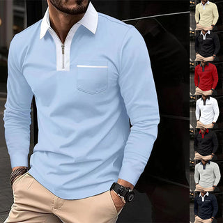 Long Sleeve Lapel Fashion Slim Pocket Long Sleeve T-shirt Phosgene