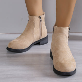 Square Heel Suede Round Buckle Side Zipper Short Tube Female Plus Size - Phosgene