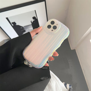 Laser Wave Silicone Phone Case Gradient Laser Stripes Bracelet Case For IPhone 14 13 12 11 Pro Max Plus Bead Chain - Phosgene