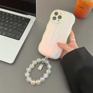 Laser Wave Silicone Phone Case Gradient Laser Stripes Bracelet Case For IPhone 14 13 12 11 Pro Max Plus Bead Chain - Phosgene