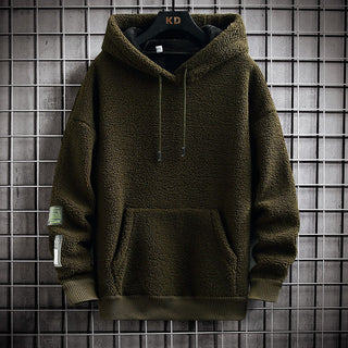 Men's Hooded Drawstring Pocket Lamb Wool Sweatshirt Velvet Padded Thickened Coat - Phosgene