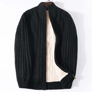 Thickened And Fleeced Men's Sweater Jacket Stand Up Collar - Phosgene