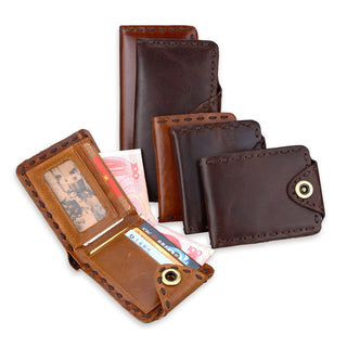 Vintage Men's Long Oily Leather First Layer Cowhide Wallet - Phosgene