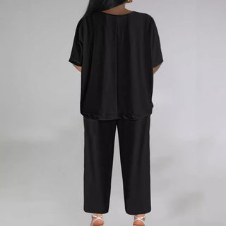 V-neck Batwing Sleeve Loose Wide Leg Pants Suit Women Phosgene