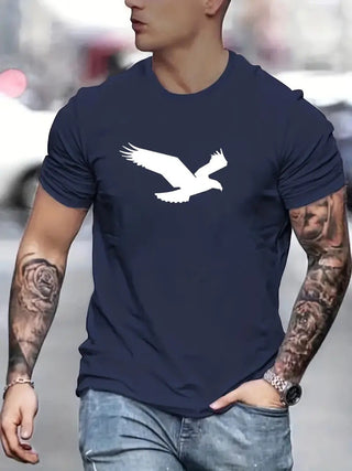 3D Digital Printing Eagle Solid Color Men's Casual Short-sleeved T-shirt Phosgene