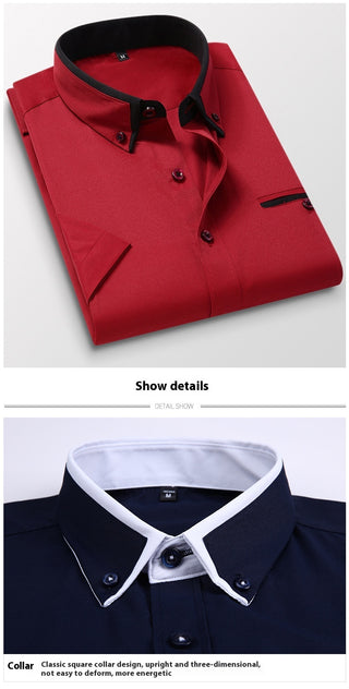 Short-sleeved Short Sleeve Men Clothing Shirt Slim-fitting Iron-free Casual Phosgene