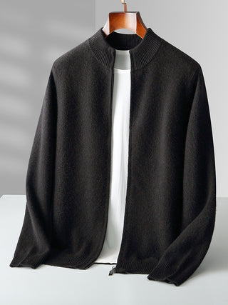 Pure Wool Knit Double-strand Thickening Stand Collar Cashmere Cardigan - Phosgene