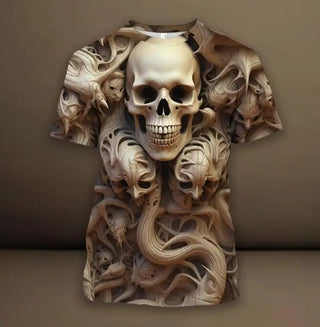 Men's 3D Skull Pattern European Hip Hop Trendy 3D Printed T-shirt Phosgene