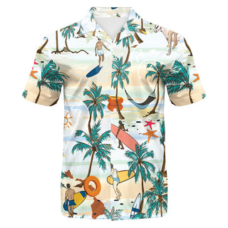 Men's Beach Travel Printed Cool Shorts Shirt Double-layer Two-piece Set Phosgene