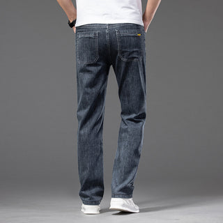 Men's Casual Half Elastic Waist Stretch Denim Trousers Phosgene