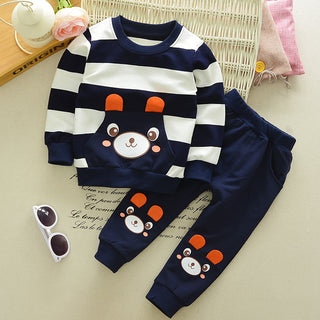 Children's Clothing Suit Boys And Girls Virgin Baby Cartoon Bear Striped Sweater Suit Children - Phosgene