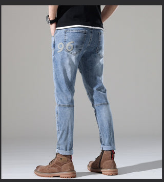 Men's Light-colored Elastic Stitching Embroidered Jeans Phosgene