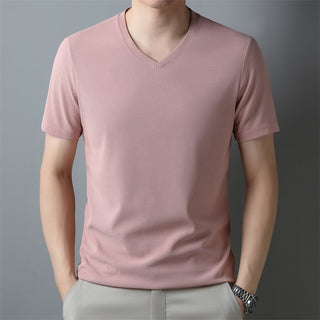 Men's Thin Casual Solid Color And V-neck Short-sleeved T-shirt Phosgene