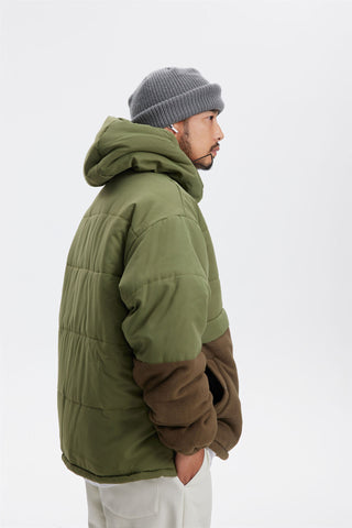 American Fleece Stitching Thickened Hooded Jacket - Phosgene