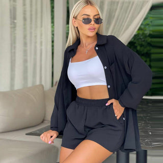 European And American Long Sleeve Shorts Loose Casual Women's Two-piece Suit - Phosgene