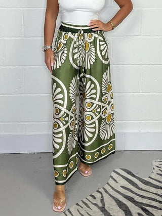 Women's Summer Bohemian Vacation Vintage Printed Satin Casual Pants - Phosgene