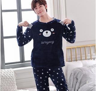 Coral Velvet Thickened Plus Velvet Cartoon Men's Pajamas - Phosgene