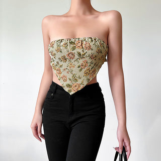 Fashionable Temperament Jacquard Stitching Off-shoulder Backless Short Tube Top - Phosgene